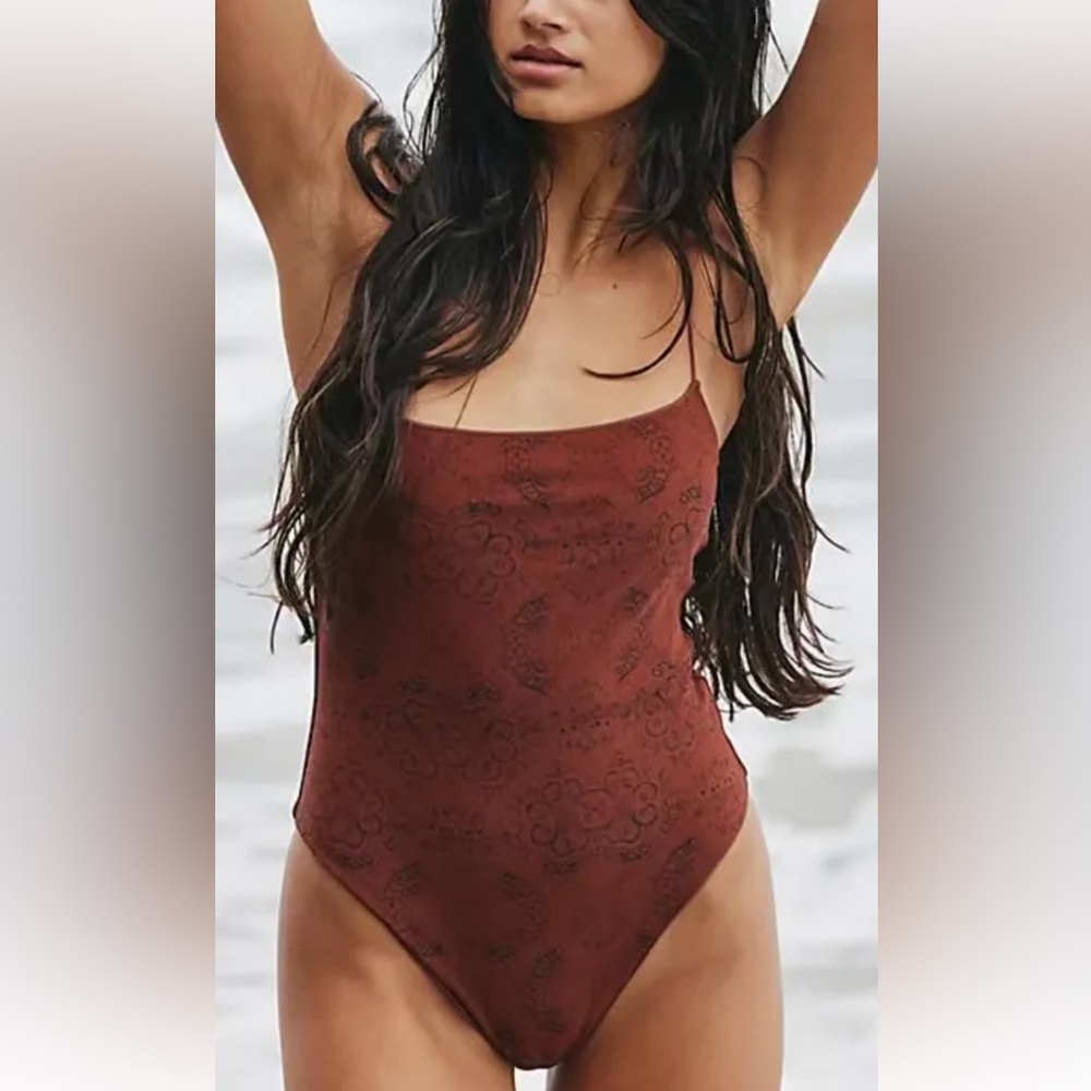 Elegant Brown Floral Women Swim One Piece